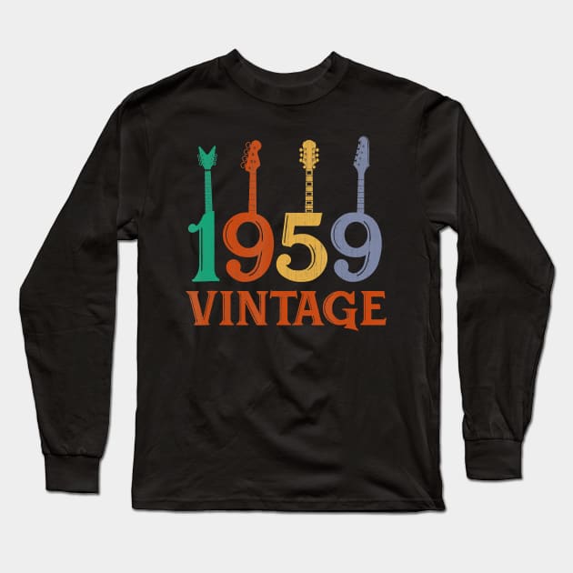 61th Birthday Gift Vintage 1959 Tee Guitar T-Shirt Long Sleeve T-Shirt by Hot food